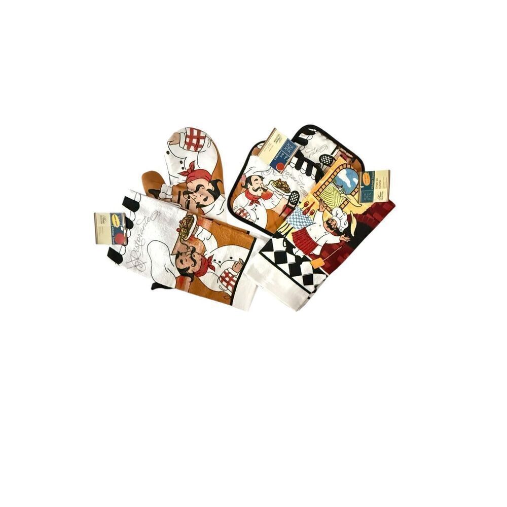 Home Collection - Kitchen Linen Set Includes 2 Dish Towel 2 Pot Holders 1 Oven M